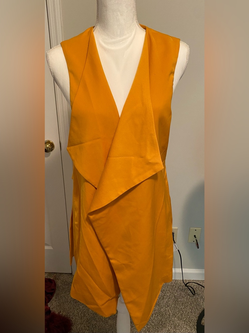 FAVLUX Sleeveless Draped Wrap Vest - Yellow Orange Size Medium